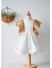 Ivory Satin Gold Sequin V Back Fashion Flower Girl Dress